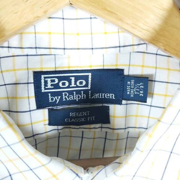 Polo Ralph Lauren Shirt Mens 17.5 36/37 White Blue Check Regent Button Up Pony - Picture 5 of 11